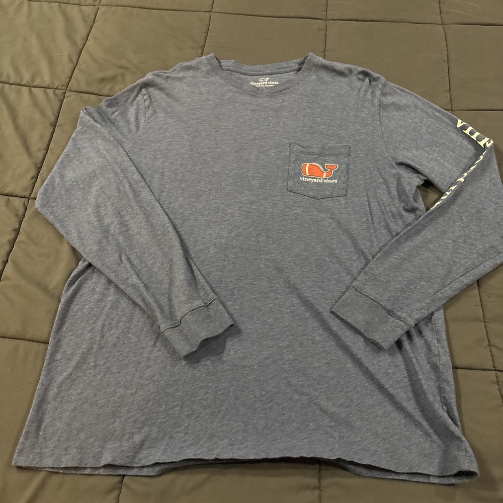 Vineyard Vines Football Whale Men's Long-Sleeve Pocket T-Shirt Large Blue #050